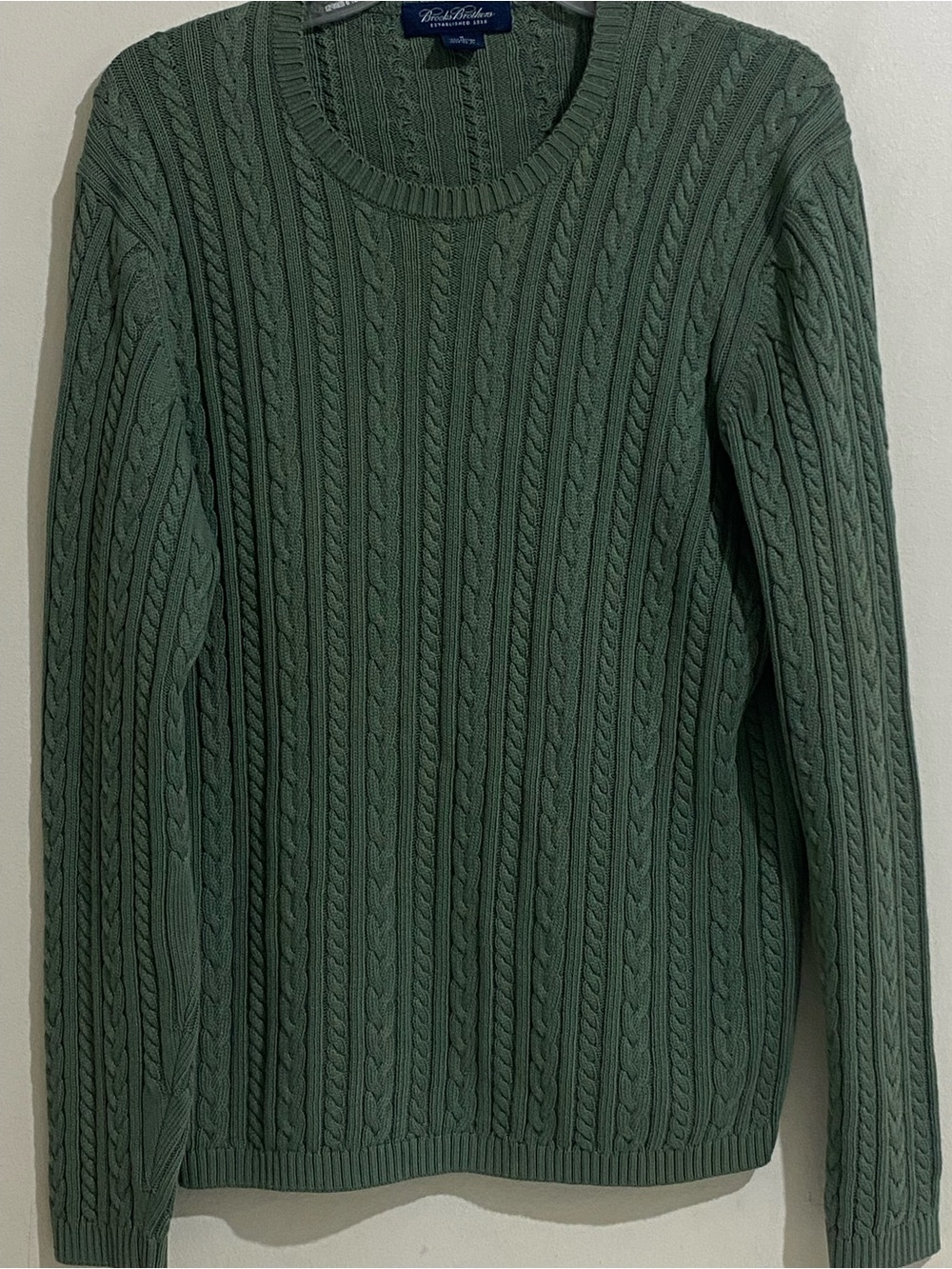 Brooks Brothers Women’s Olive Green Cable-Knit Crewneck Sweater
